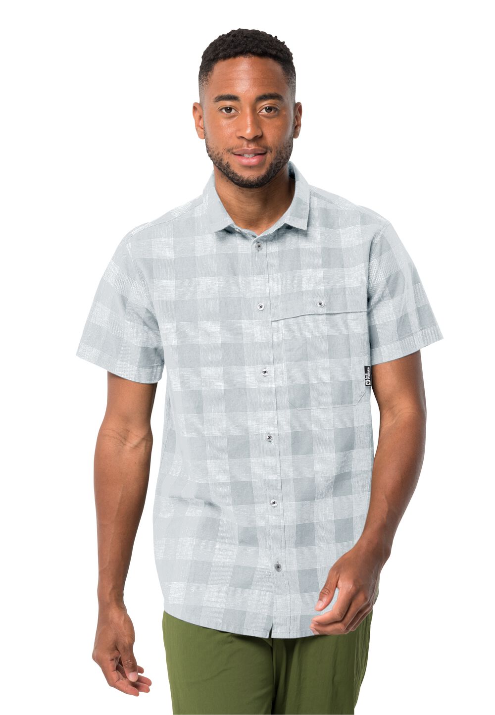 Jack Wolfskin Kurzarm Wanderhemd Herren Highlands Shirt Men M soft blue check Soft Blue Check von Jack Wolfskin