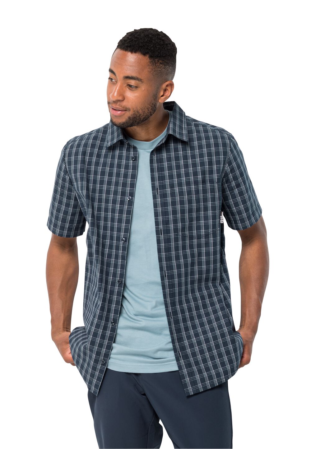 Jack Wolfskin Kurzarm Wanderhemd Herren Hot Springs Shirt Men L night blue checks Night Blue Checks von Jack Wolfskin