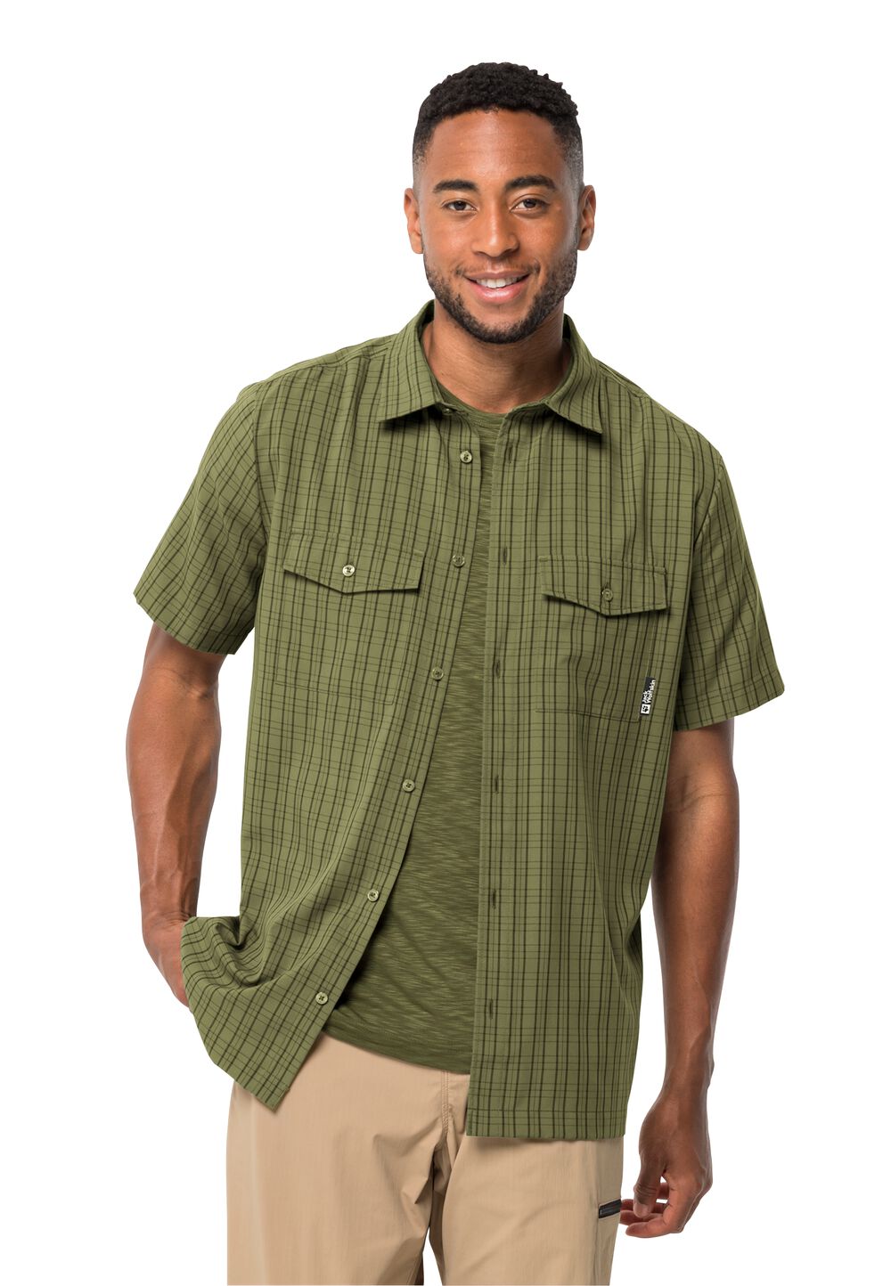 Jack Wolfskin Kurzarm Wanderhemd Herren Thompson Shirt Men M bay leaf check Bay Leaf Check von Jack Wolfskin