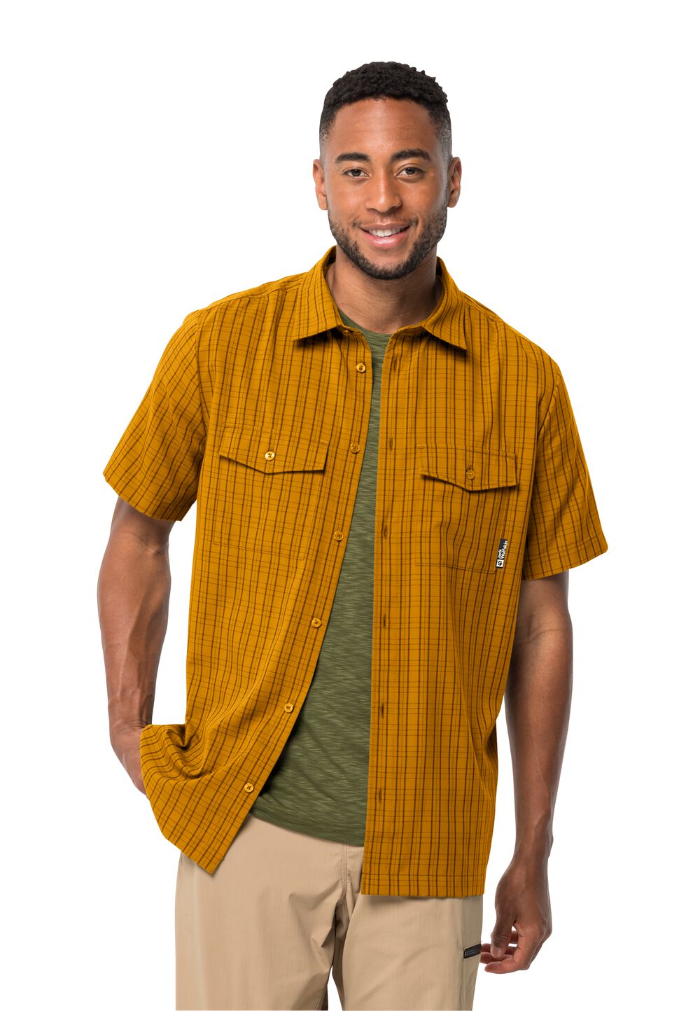 Jack Wolfskin Kurzarm Wanderhemd Herren Thompson Shirt Men S braun curry check von Jack Wolfskin