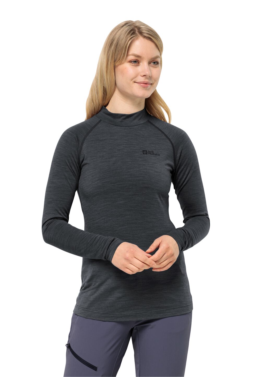 Jack Wolfskin Langarm Funktionsshirt mit Merinowolle Damen Kammweg L/S Women L phantom Phantom von Jack Wolfskin