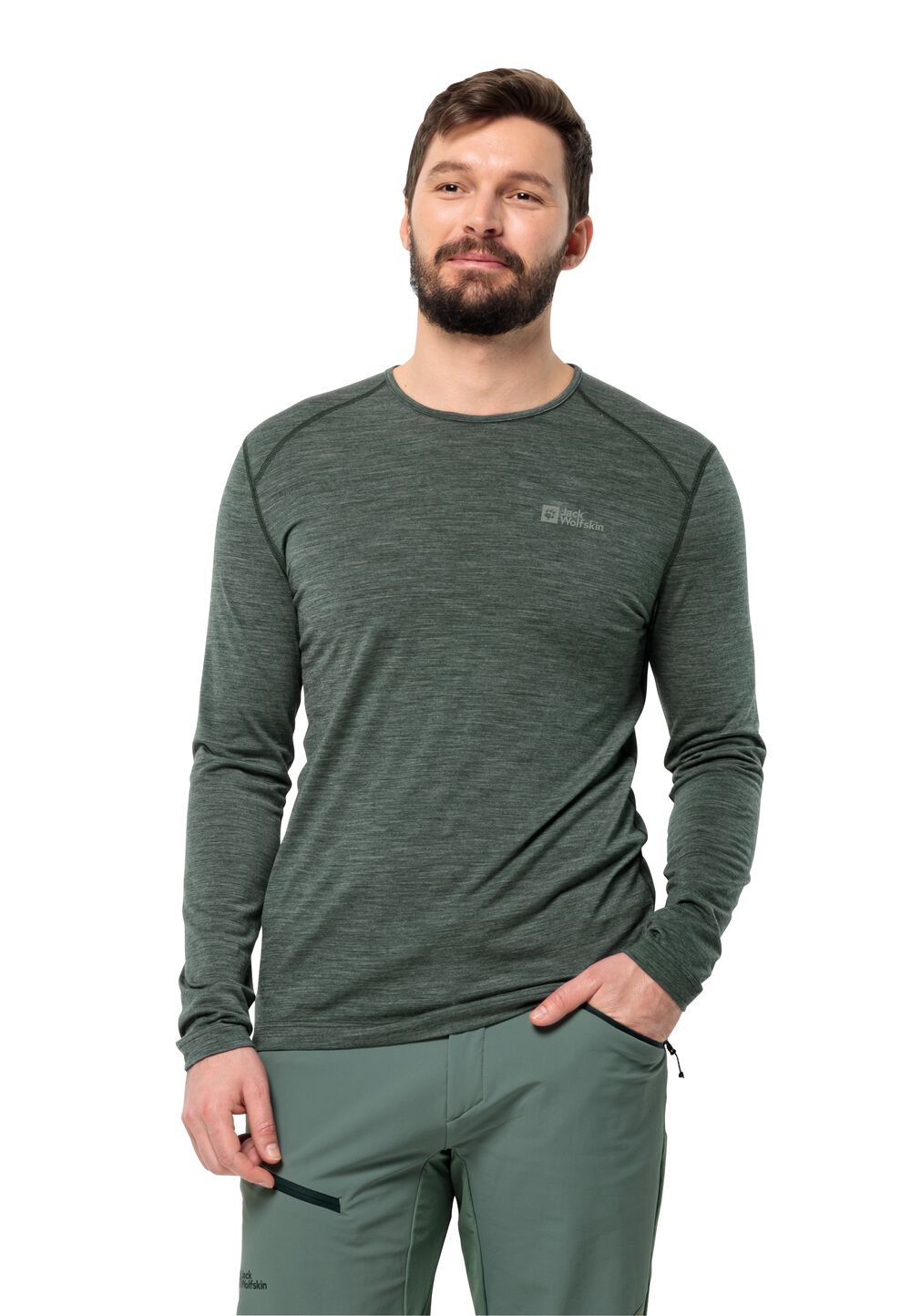 Jack Wolfskin Langarm Funktionsshirt mit Merinowolle Herren Kammweg L/S Men L black olive black olive von Jack Wolfskin