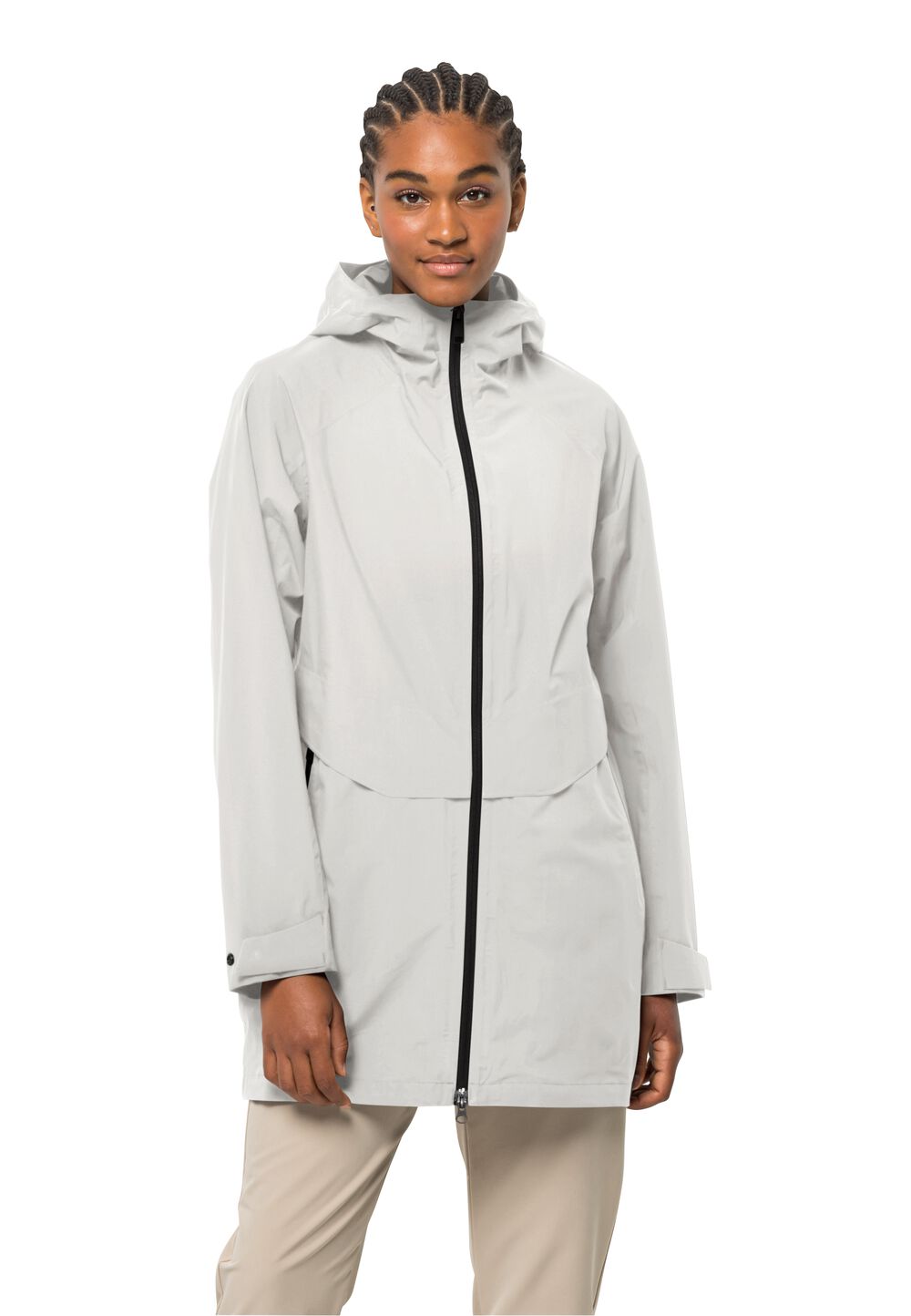 Jack Wolfskin Regenjacke Damen Mainkai Long Jacket Women L silver cloud silver cloud von Jack Wolfskin