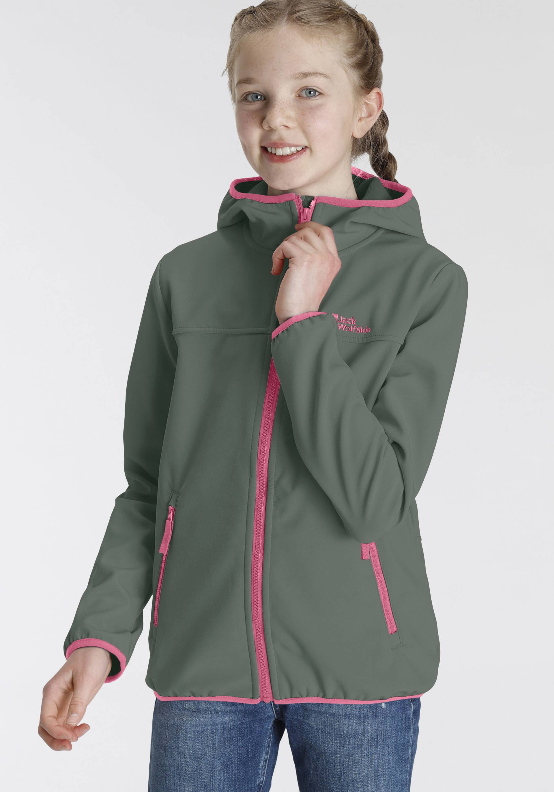 Jack Wolfskin Softshelljacke »FOURWINDS JACKET KIDS«, mit Kapuze, mit farblich abgesetzten Details von Jack Wolfskin