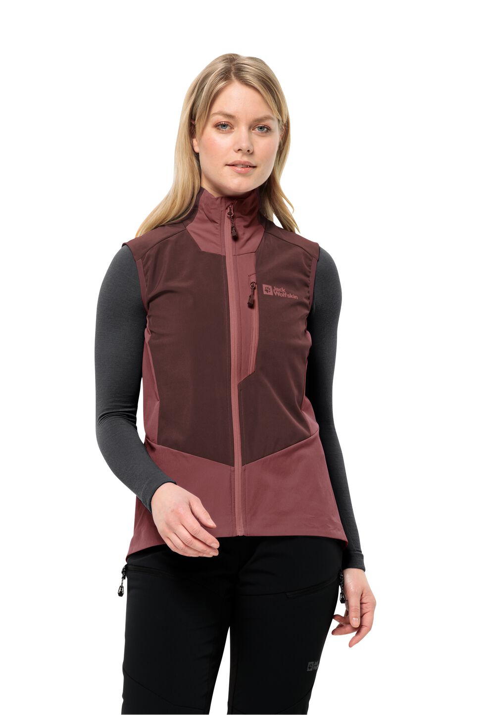 Jack Wolfskin Softshellweste mit RECCO® Ortungssystem Damen Alpspitze Vest Women L dark maroon dark maroon von Jack Wolfskin