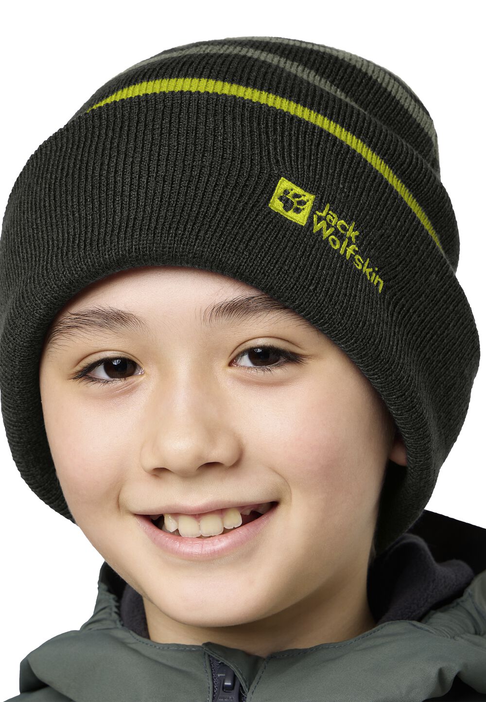 Jack Wolfskin Strickmütze Kinder Stripy Knit Beanie Kids M mint leaf mint leaf von Jack Wolfskin