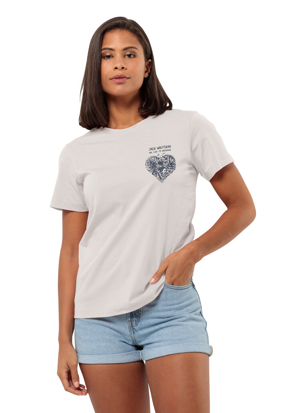 Jack Wolfskin T-Shirt aus Bio-Baumwolle Damen Discover Heart T-Shirt Women L sea shell Sea Shell von Jack Wolfskin