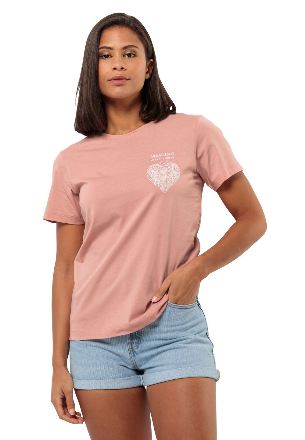 Jack Wolfskin T-Shirt aus Bio-Baumwolle Damen Discover Heart T-Shirt Women M rose dawn Rose Dawn von Jack Wolfskin