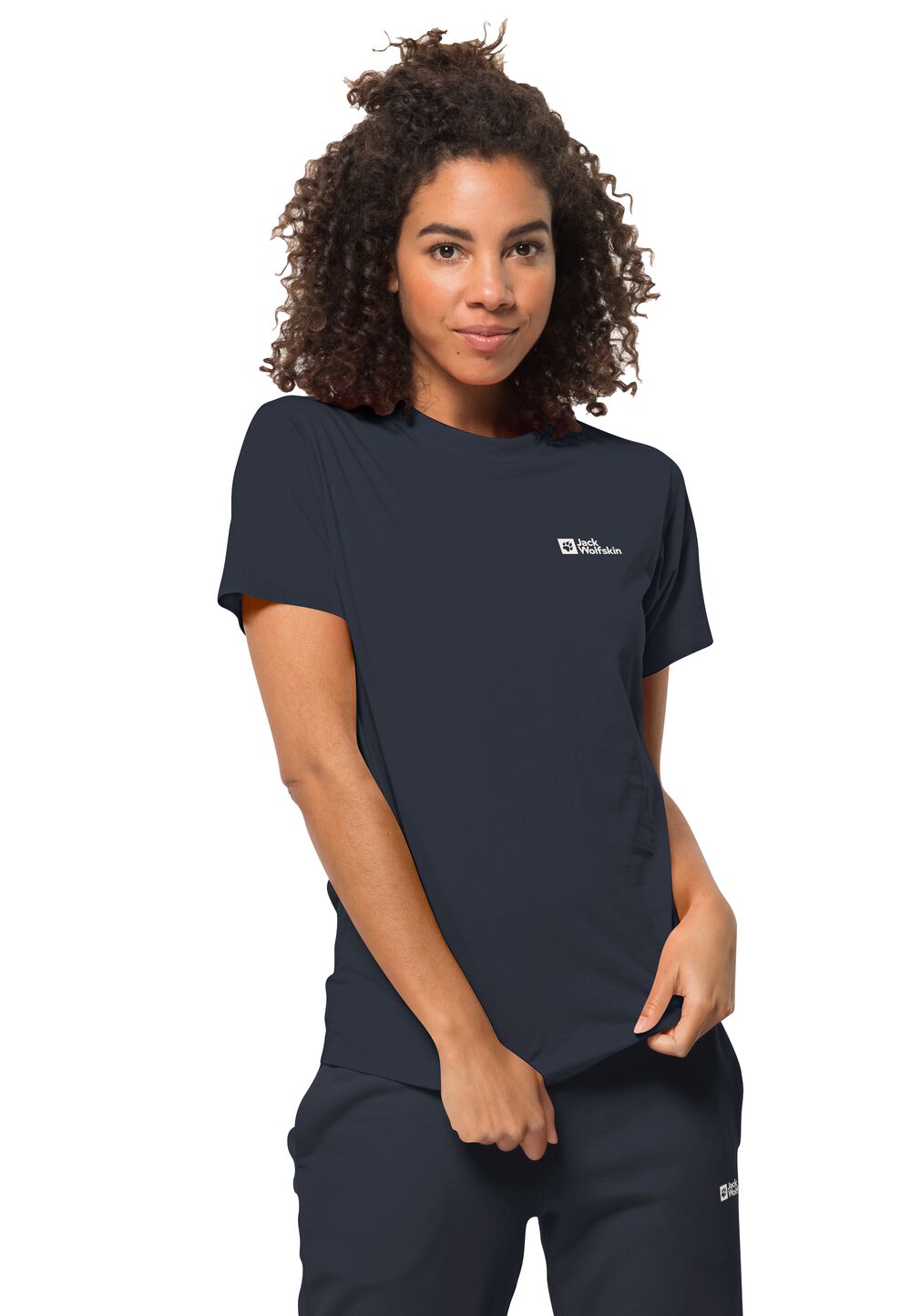 Jack Wolfskin T-Shirt aus Bio-Baumwolle Damen Essential T-Shirt Women L blau night blue von Jack Wolfskin