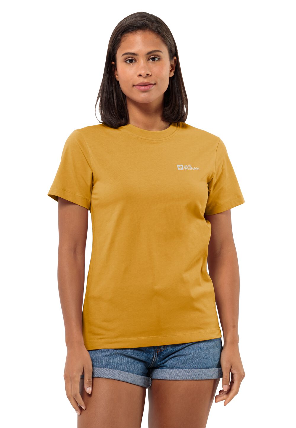 Jack Wolfskin T-Shirt aus Bio-Baumwolle Damen Essential T-Shirt Women L braun curry von Jack Wolfskin