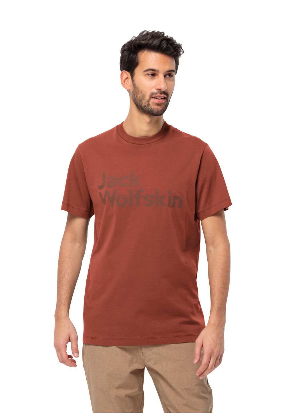 Jack Wolfskin T-Shirt aus Bio-Baumwolle Herren Essential Logo T-Shirt Men S carmine carmine von Jack Wolfskin