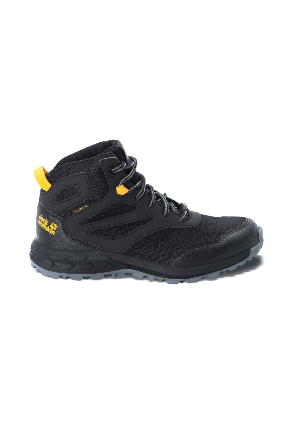 Jack Wolfskin Wasserdichte Wanderschuhe Kinder Woodland Texapore Mid Kids 28 schwarz black / burly yellow XT von Jack Wolfskin