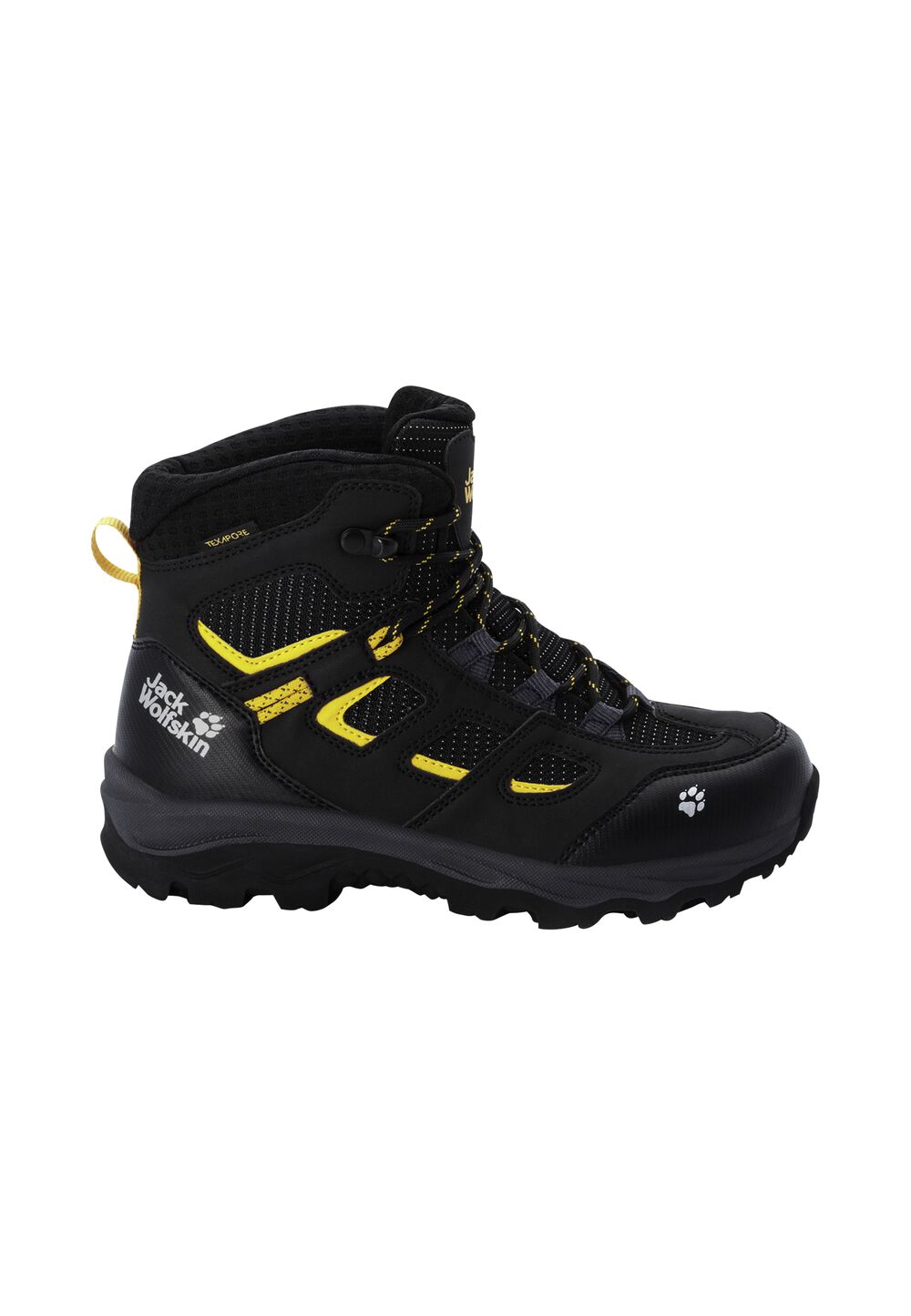 Jack Wolfskin Wasserdichte Wanderschuhe Kinder Vojo Texapore Mid Kids 26 black / burly yellow Black / Burly Yellow von Jack Wolfskin