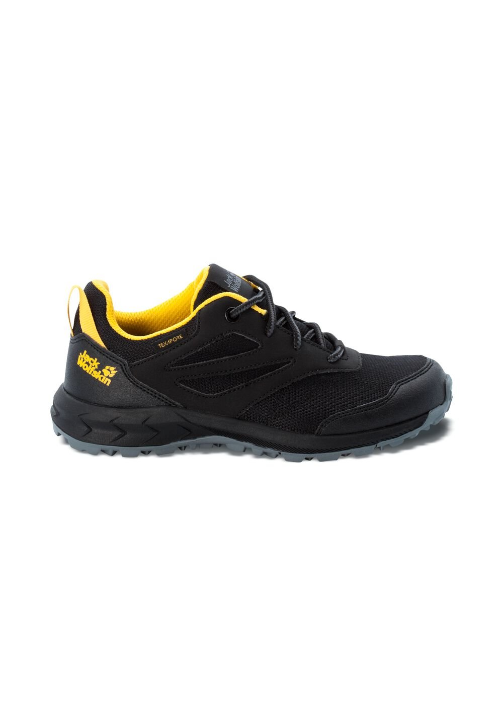 Jack Wolfskin Wasserdichte Wanderschuhe Kinder Woodland Texapore Low Kids 28 black / burly yellow xt Black / Burly Yellow Xt von Jack Wolfskin