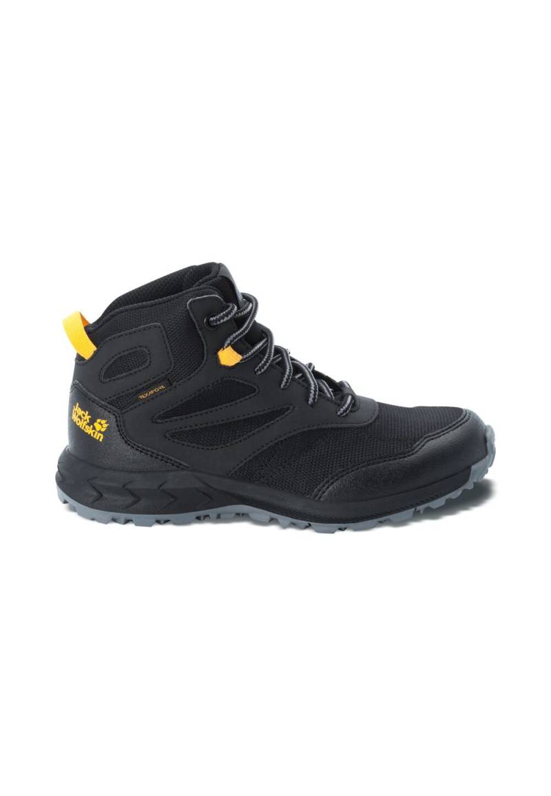 Jack Wolfskin Wasserdichte Wanderschuhe Kinder Woodland Texapore Mid Kids 37 black / burly yellow xt Black / Burly Yellow Xt von Jack Wolfskin