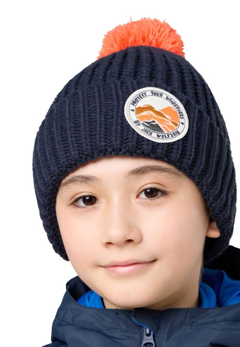 Jack Wolfskin Wintermütze Kinder Pompom Badge Beanie Kids M blau night blue von Jack Wolfskin