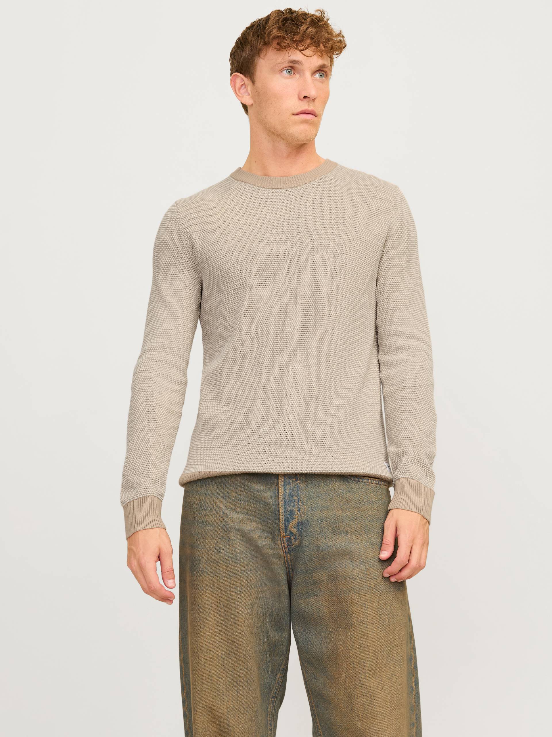 Jack & Jones Rundhalspullover »JJEGLOBE KNIT CREW NECK NOOS«, in Strick Optik von Jack & Jones