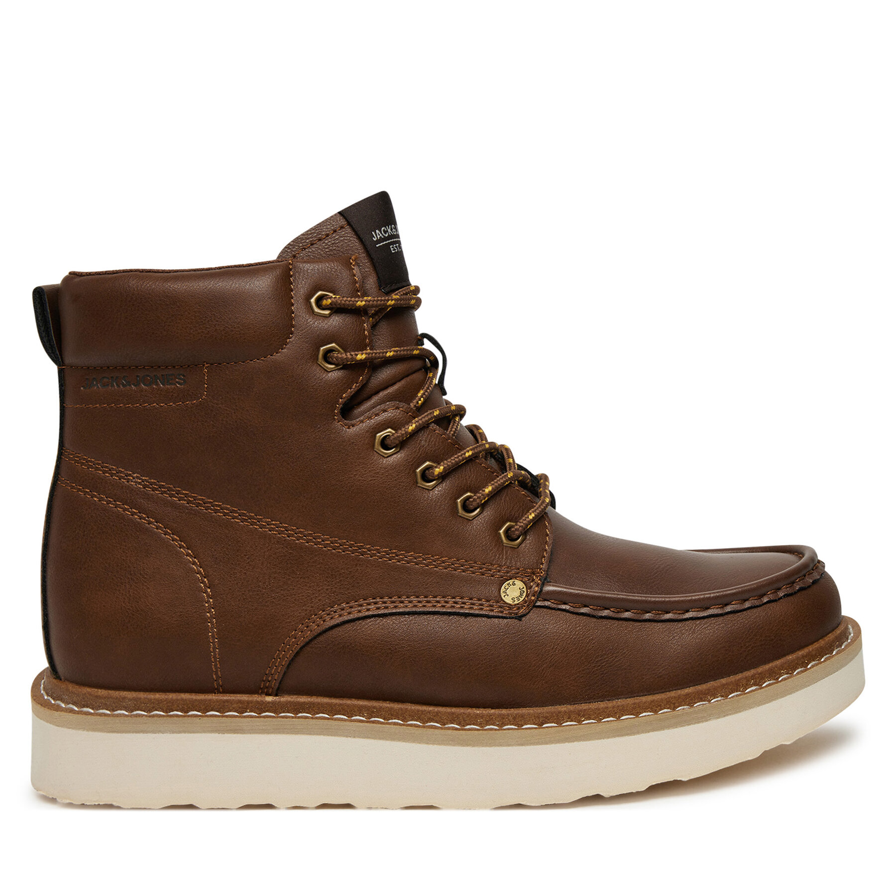 Schnürstiefeletten Jack&Jones Jfwarchway Pu Moc Boot Lace-Up Boots 12257971 Braun von Jack&Jones