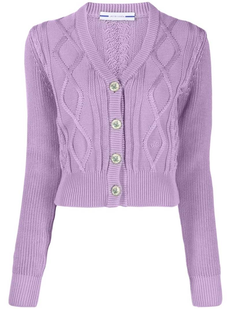 Jacob Cohën logo-embroidered cable-knit cardigan - Purple von Jacob Cohën