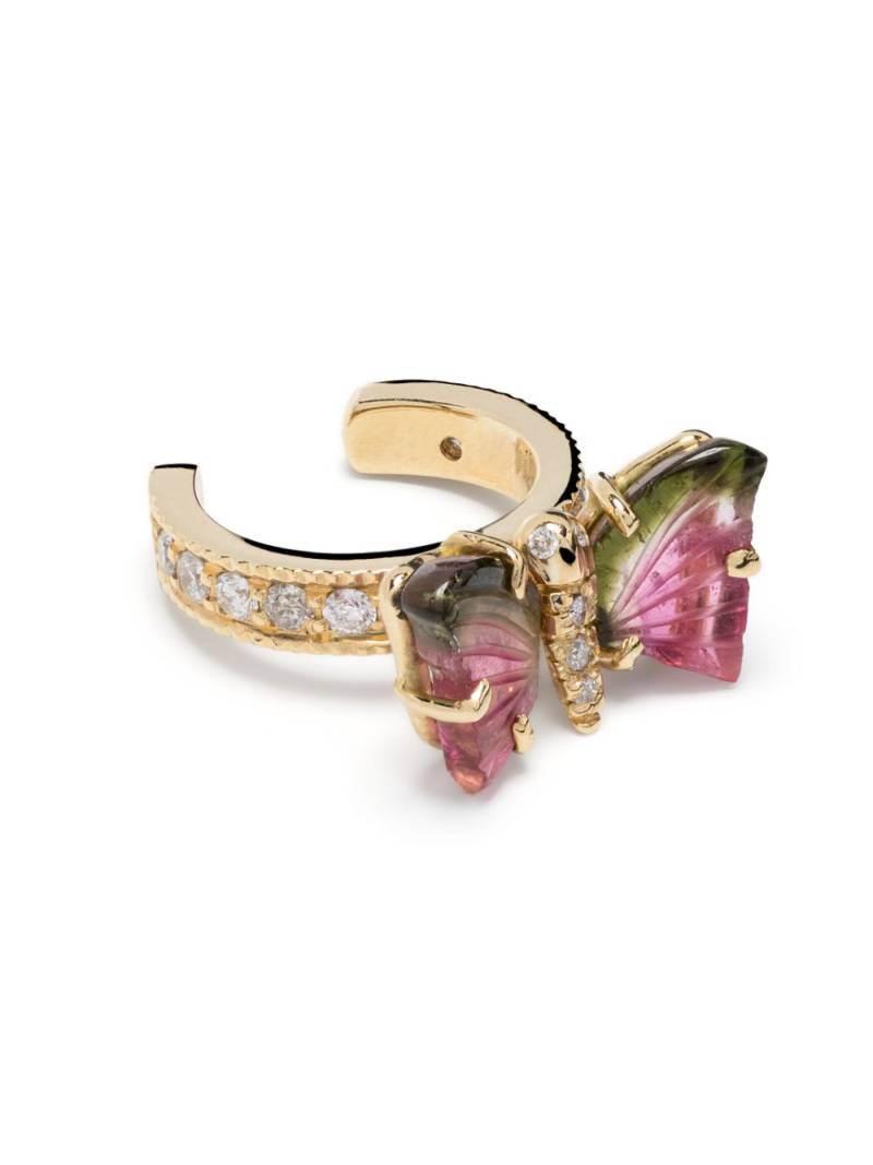 Jacquie Aiche 14kt yellow gold Watermelon Butterfly tourmaline ear cuff von Jacquie Aiche