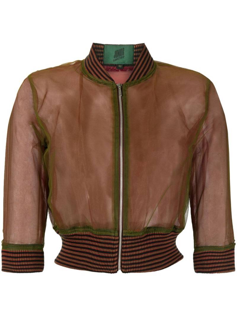 Jean Paul Gaultier Pre-Owned 1980s striped edges sheer bomber jacket - Brown von Jean Paul Gaultier Pre-Owned