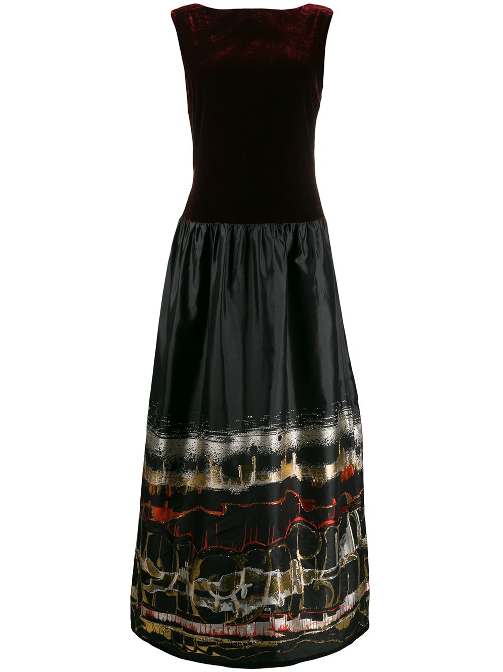 Jean Paul Gaultier Pre-Owned slash neck abstract print gown - Red von Jean Paul Gaultier Pre-Owned