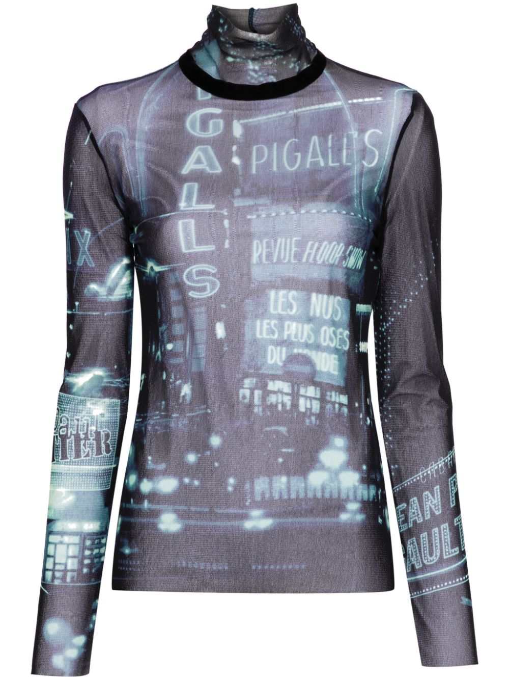 Jean Paul Gaultier Pigalle-print mesh T-shirt - Blue von Jean Paul Gaultier