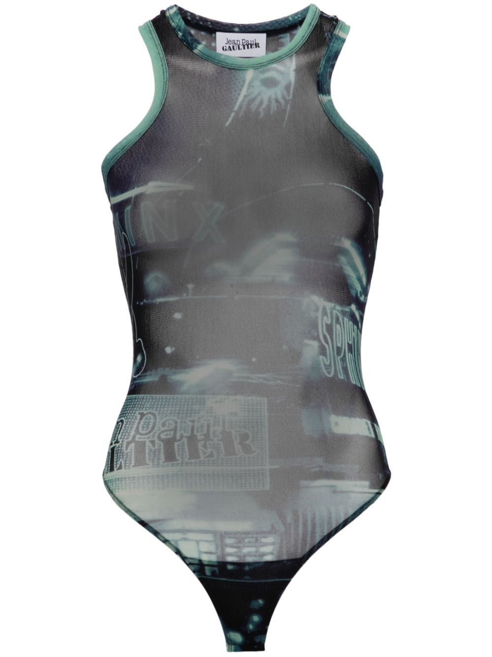 Jean Paul Gaultier Pigalle-print mesh bodysuit - Blue von Jean Paul Gaultier