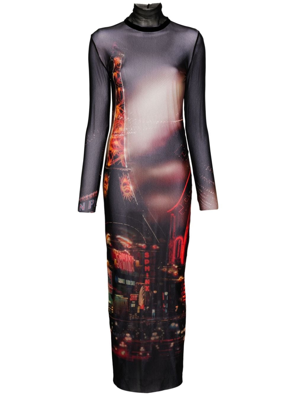 Jean Paul Gaultier Pigalle-print tulle maxi dress - Black von Jean Paul Gaultier