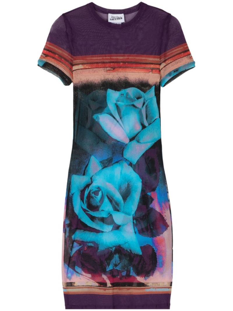 Jean Paul Gaultier Roses mesh minidress - Blue von Jean Paul Gaultier