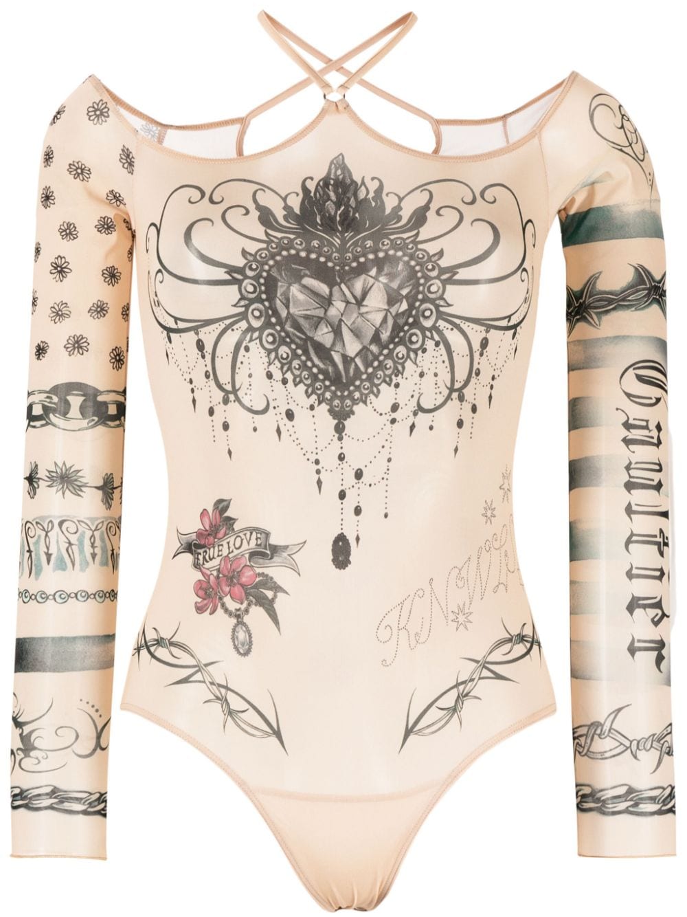 Jean Paul Gaultier x KNWLS tattoo-print long-sleeve bodysuit - Neutrals von Jean Paul Gaultier