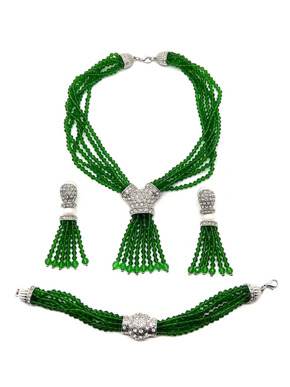 Jennifer Gibson Jewellery 1990s pre-owned Torsade necklace, earrings and bracelet set - Green von Jennifer Gibson Jewellery