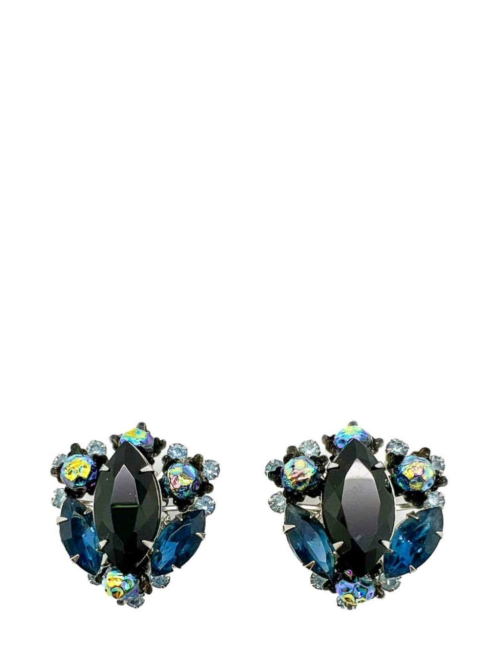 Jennifer Gibson Jewellery Vintage Judy Lea Black & Navy Navette Earrings 1950s von Jennifer Gibson Jewellery