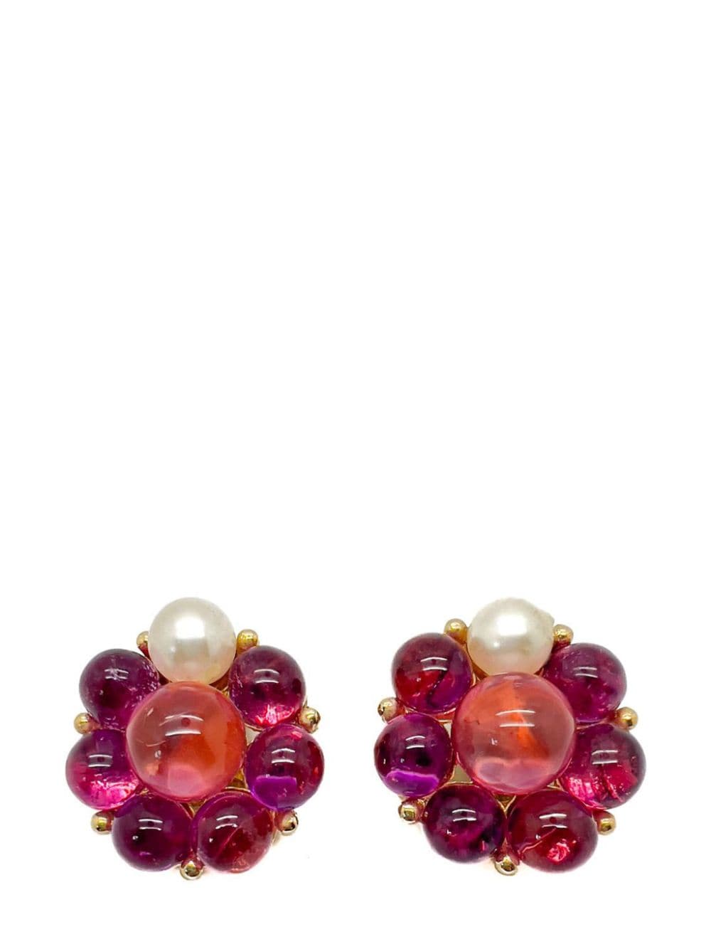 Jennifer Gibson Jewellery Vintage Pink Glass Sphere & Pearl Earrings 1970s von Jennifer Gibson Jewellery