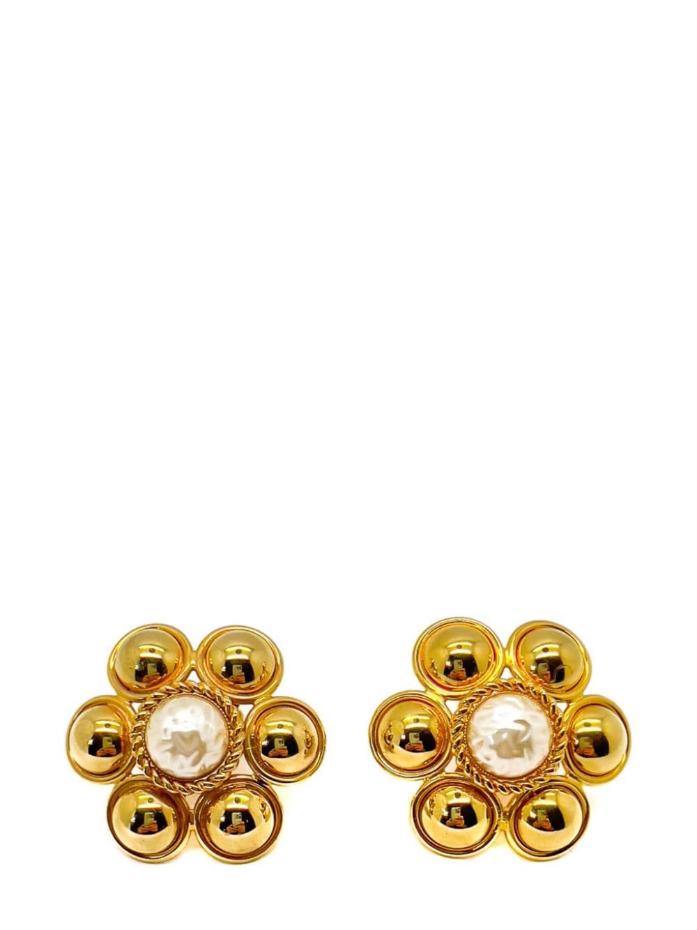 Jennifer Gibson Jewellery Vintage Statement Gold & Pearl Flower Earrings 1960s von Jennifer Gibson Jewellery
