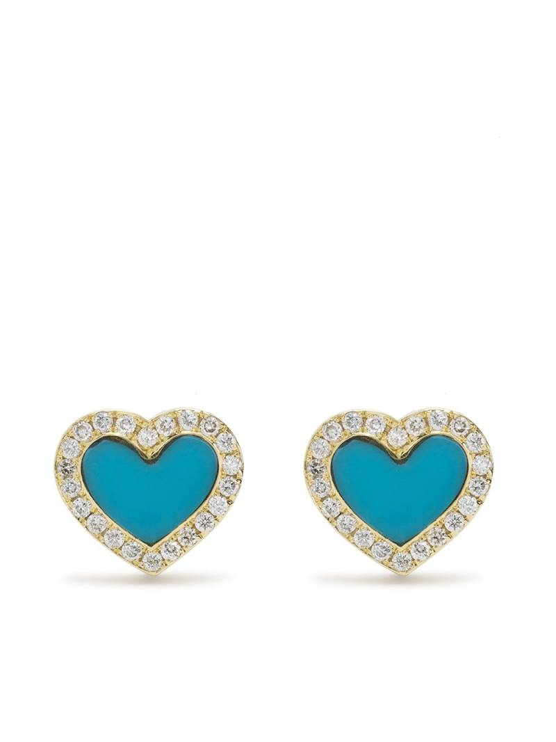 Jennifer Meyer 18kt yellow gold turquoise and diamond inlay heart studs von Jennifer Meyer