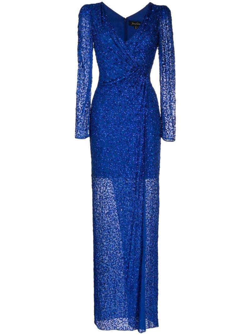 Jenny Packham Bobbie gathered sequin gown - Blue von Jenny Packham