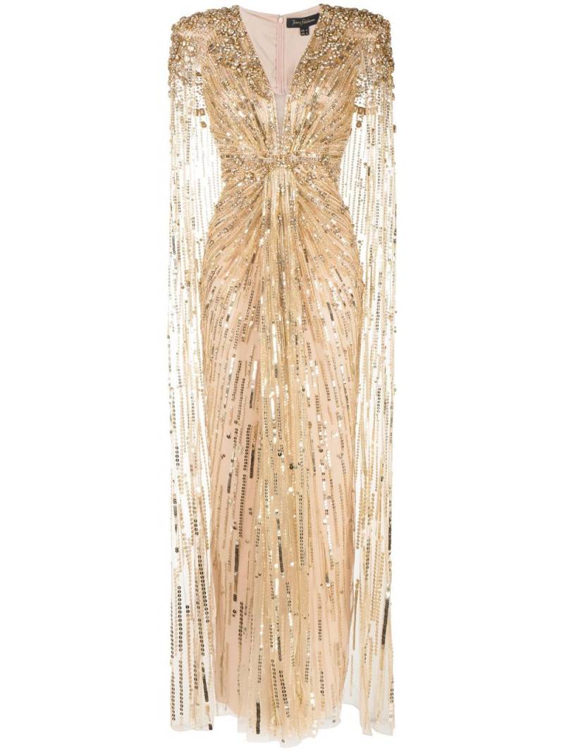 Jenny Packham Lotus Lady sequin-embellished cape gown - Gold von Jenny Packham