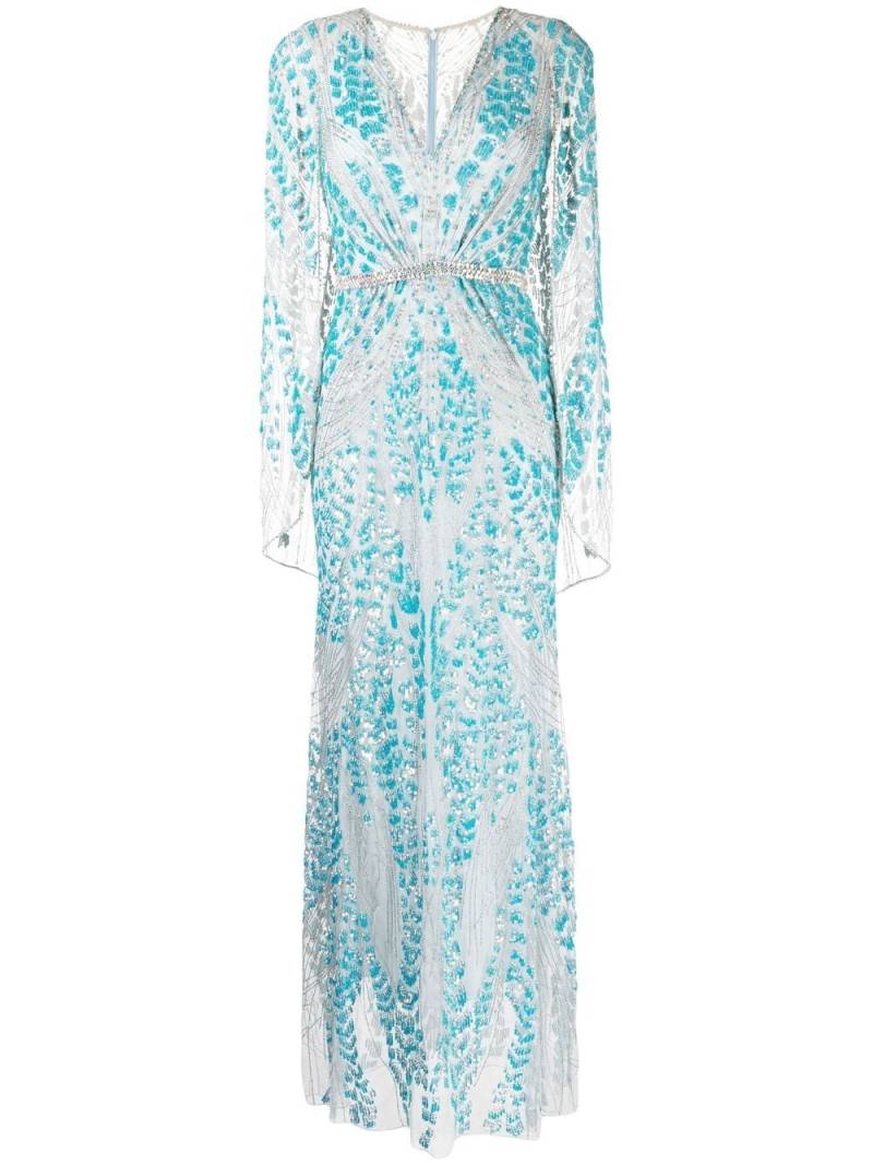 Jenny Packham Lovebird sequin cape gown - Blue von Jenny Packham