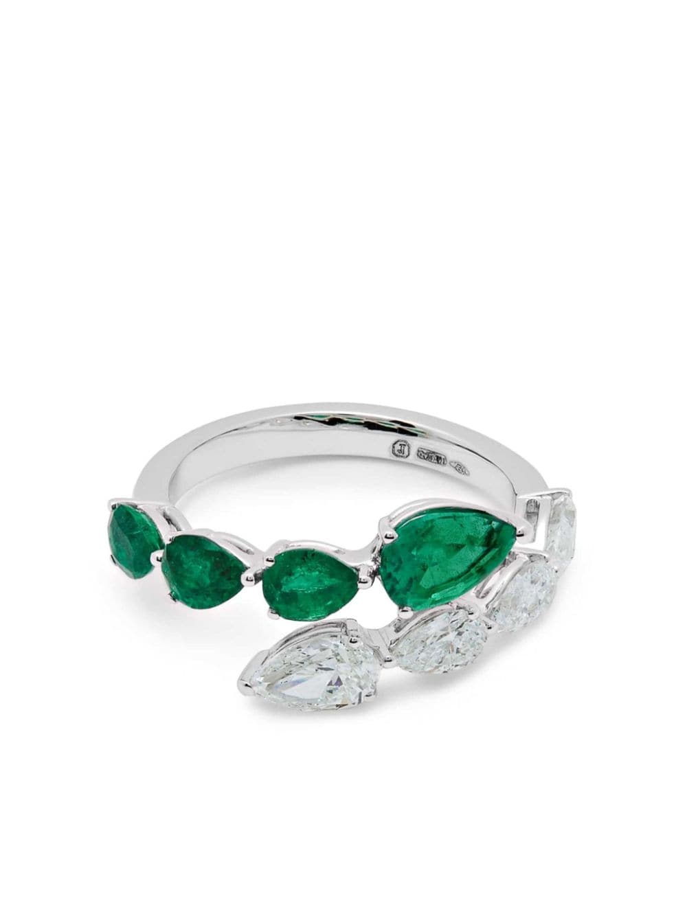 Jewels Aficionado 18kt white gold Bypass emerald and diamond ring - Silver von Jewels Aficionado