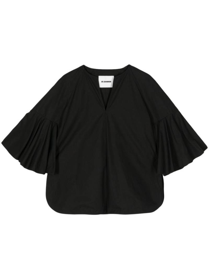 Jil Sander Pre-Owned 2021 flutter-sleeved cotton blouse - Black von Jil Sander Pre-Owned