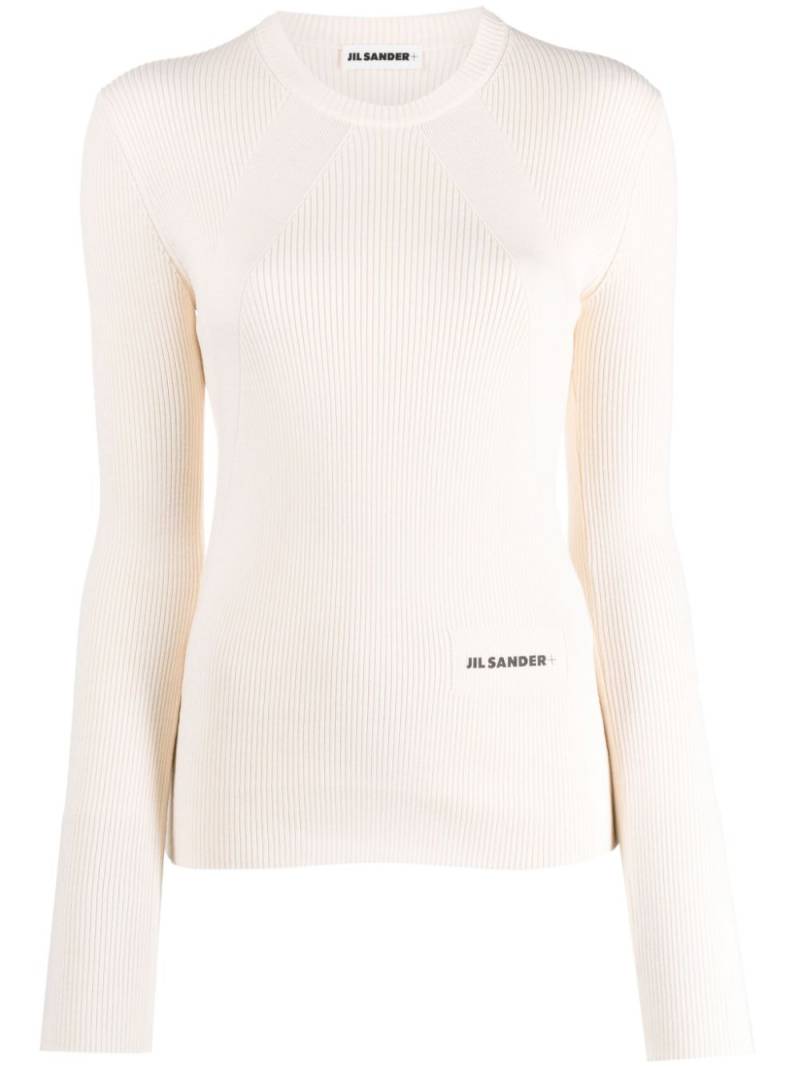 Jil Sander logo-patch ribbed-knit top - Neutrals von Jil Sander