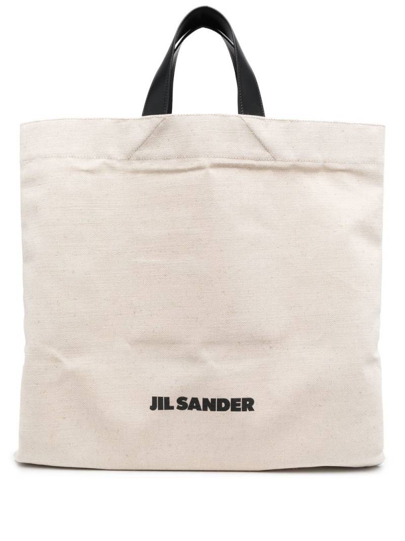 Jil Sander logo-print linen tote bag - Neutrals von Jil Sander