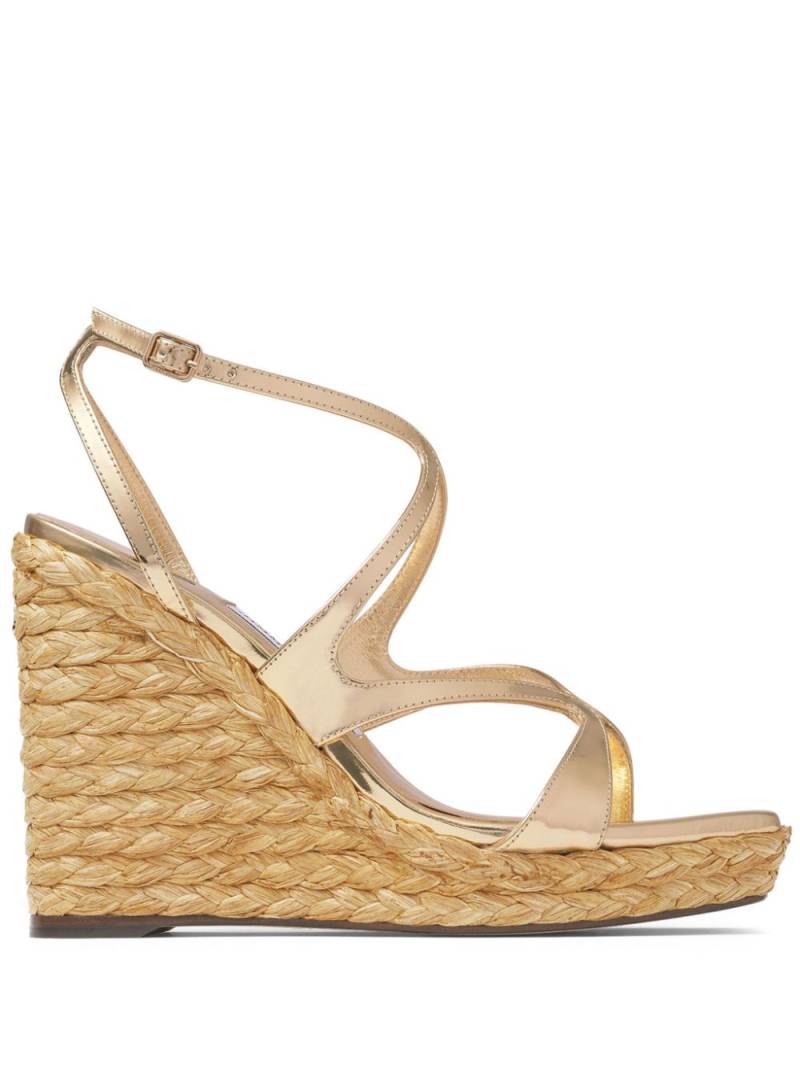 Jimmy Choo 110mm Ayla raffia wedged sandals - Gold von Jimmy Choo