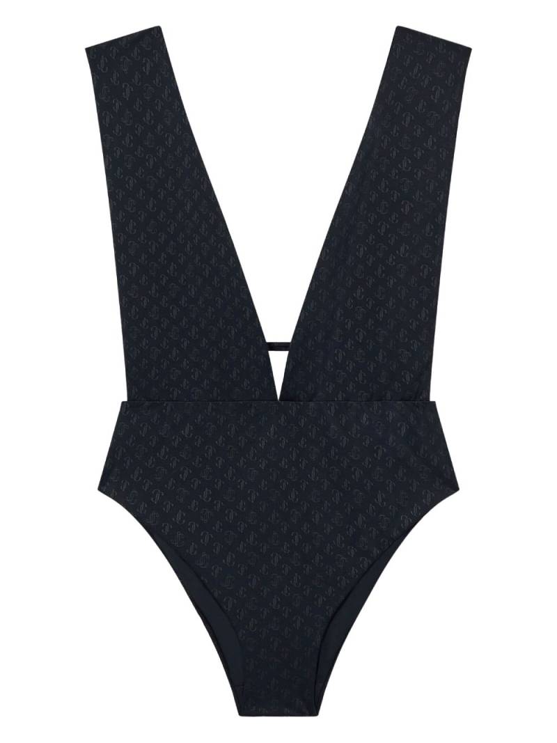 Jimmy Choo Kosma monogram V-neck swimsuit - Black von Jimmy Choo