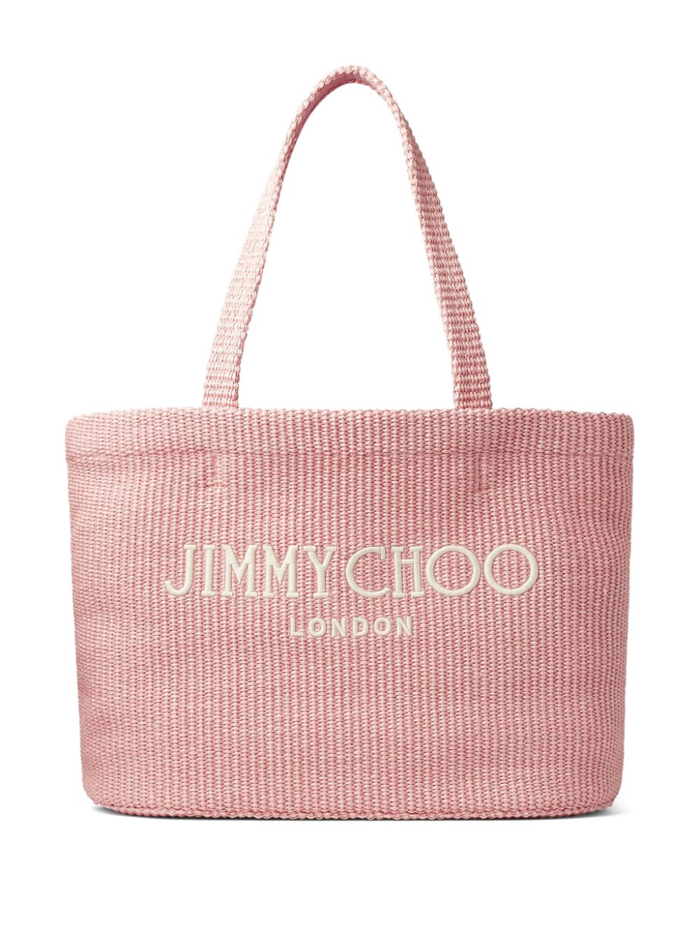 Jimmy Choo logo-embroidered raffia beach bag - Pink von Jimmy Choo