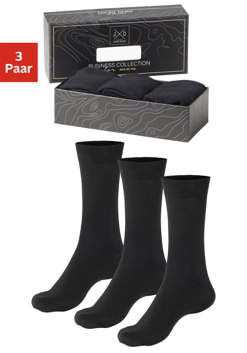 John Devin Businesssocken, (Packung, 3 Paar), mit längerer Schaftlänge, verpackt in einer Box von John Devin