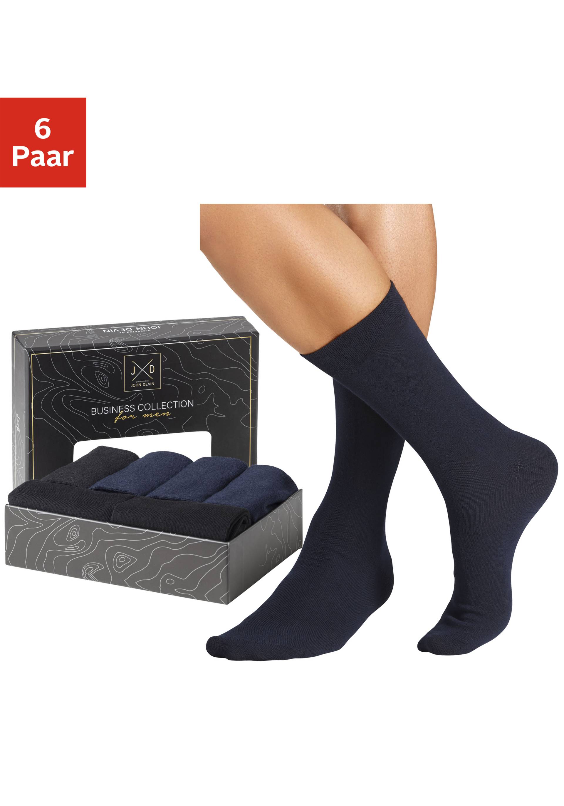 John Devin Businesssocken, (Packung, 6 Paar), lange Form, wertig in Box verpackt von John Devin