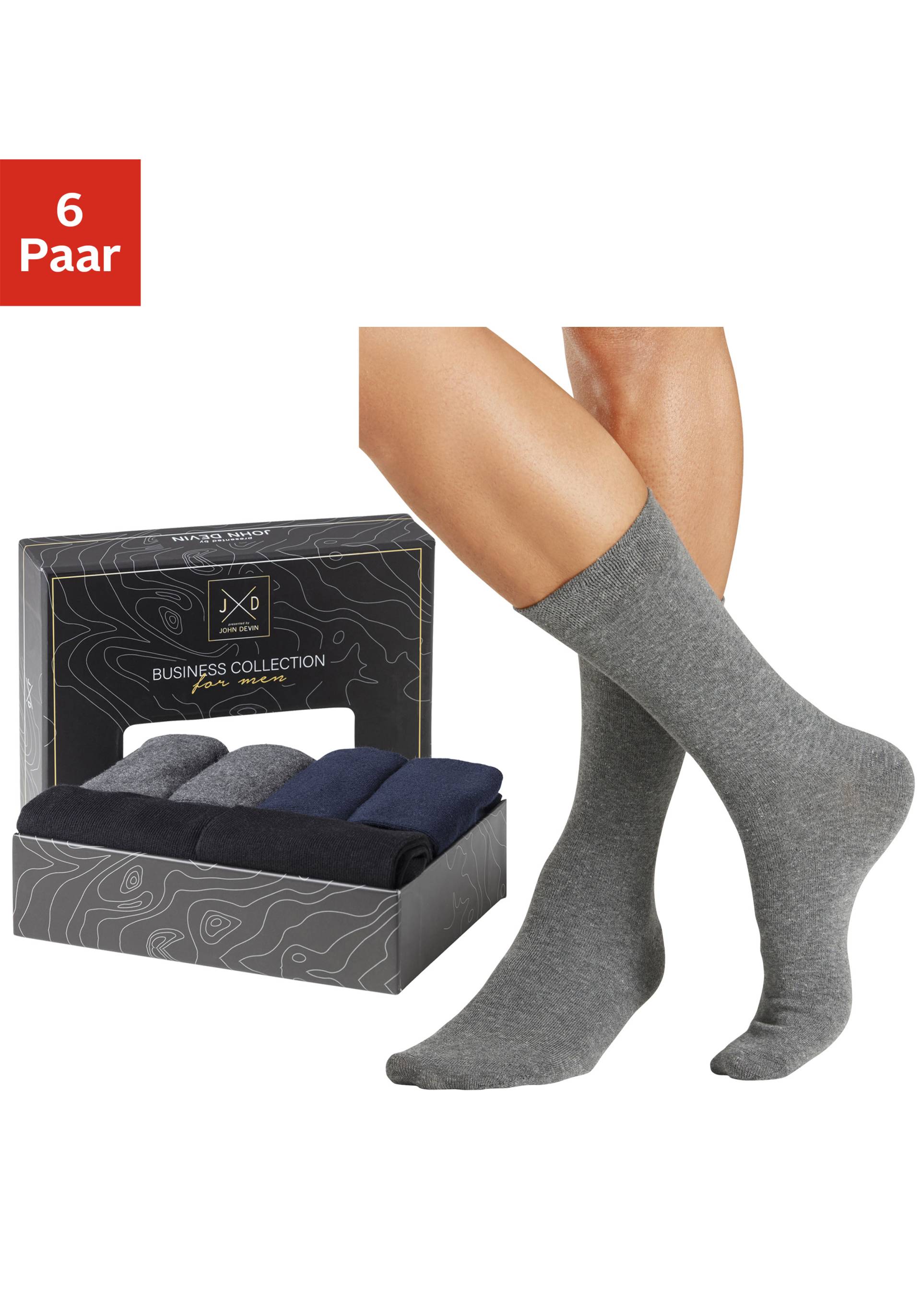 John Devin Businesssocken, (Packung, 6 Paar), lange Form, wertig in Box verpackt von John Devin