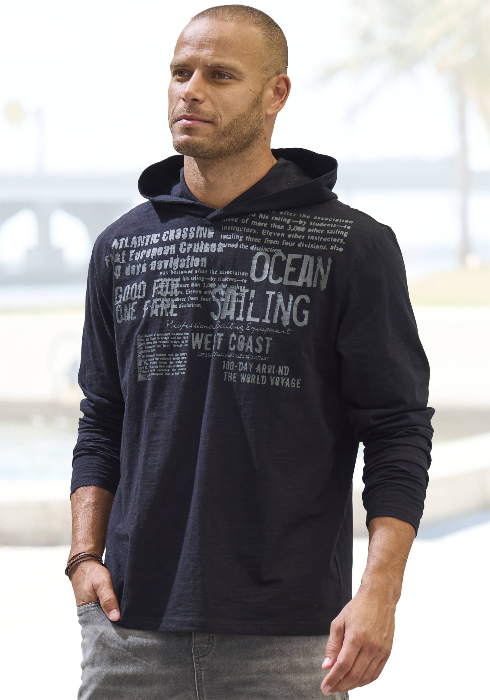 John Devin Kapuzenshirt, Shirt bedruckt mit Kapuze aus strukturierter Baumwoll-Qualität von John Devin